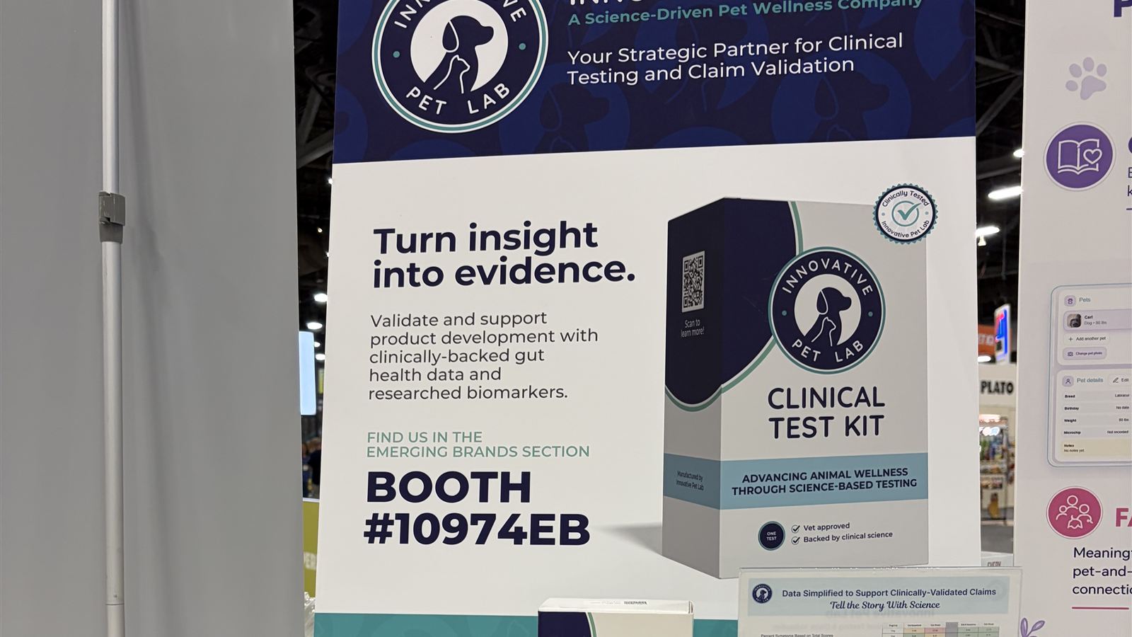 An Innovative Pet Lab booth display in SuperZoo's Emerging Brands section, showing its Clinical Test Kit product.