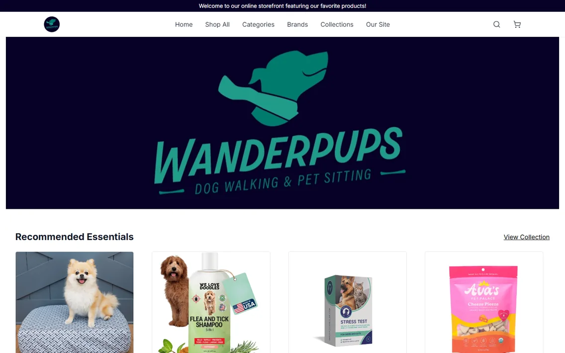 WanderPups storefront — live ShopDot store